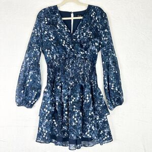 Bardot Floral Ruffled Mini Dress Size us 8 Medium Navy Blue Tiered Chiffon